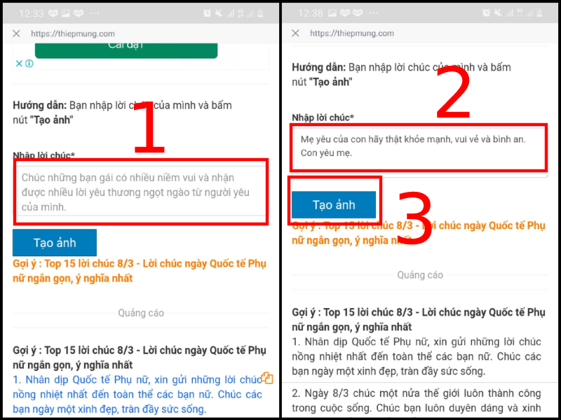 Cách tạo thiệp 8/3 trực tuyến trên điện thoại
